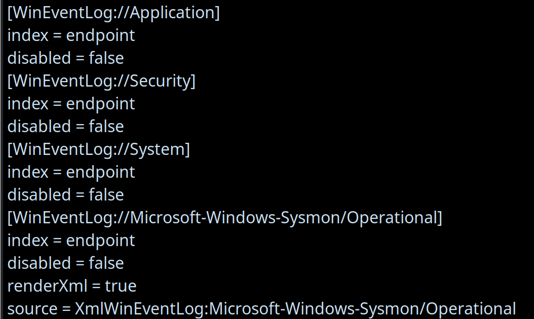 Windows Event Log Inputs Configuration Screenshot